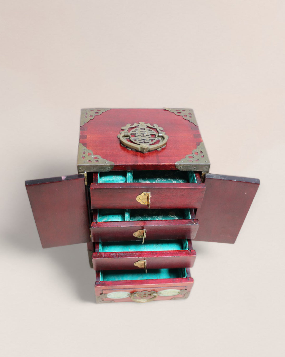 Vintage Mid 20th Century Chinese Rosewood and Jade Jewelry Box
