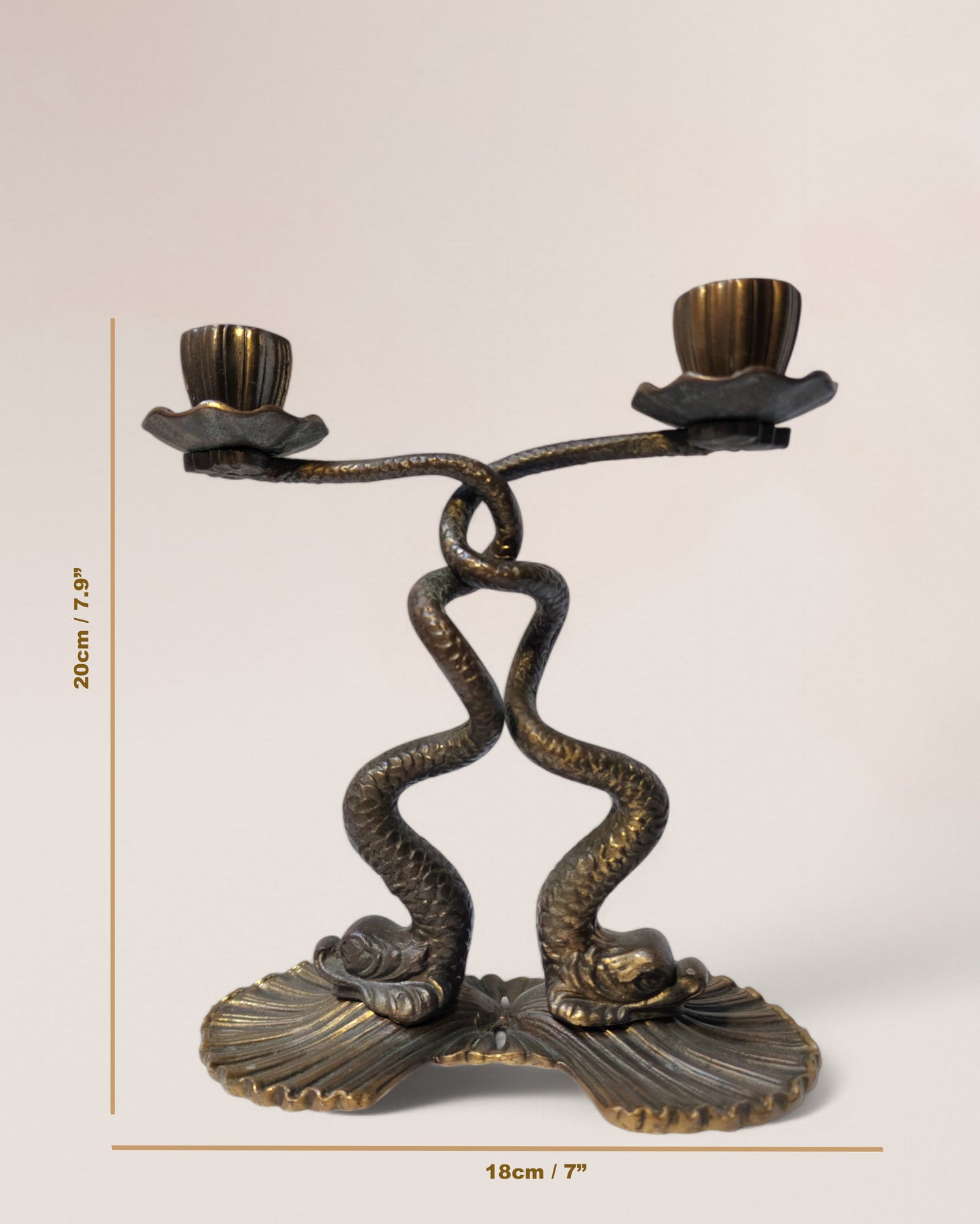 Antique 1930s Bronze Neoclassical Sea Serpent Candleholder
