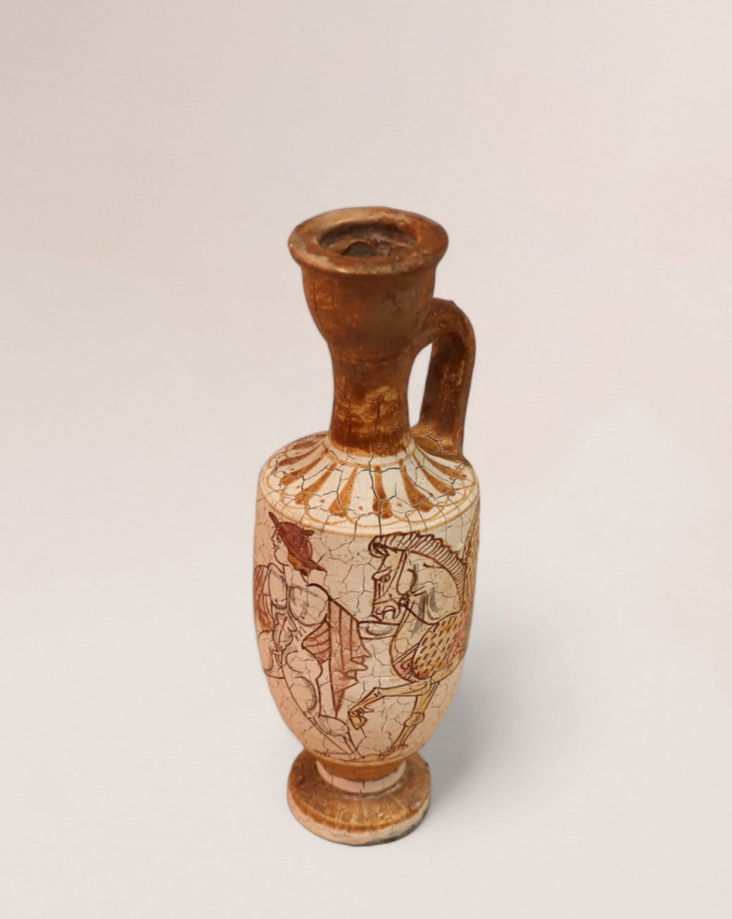 Greek Lekythos Vase Pottery Mid 20th Century, Museum Ancient Greek Replicas
