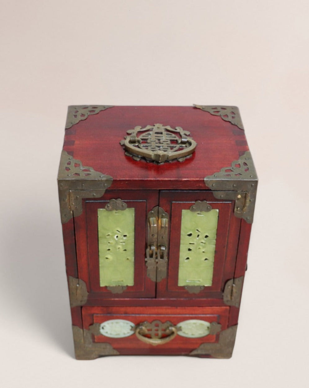 Vintage Mid 20th Century Chinese Rosewood and Jade Jewelry Box