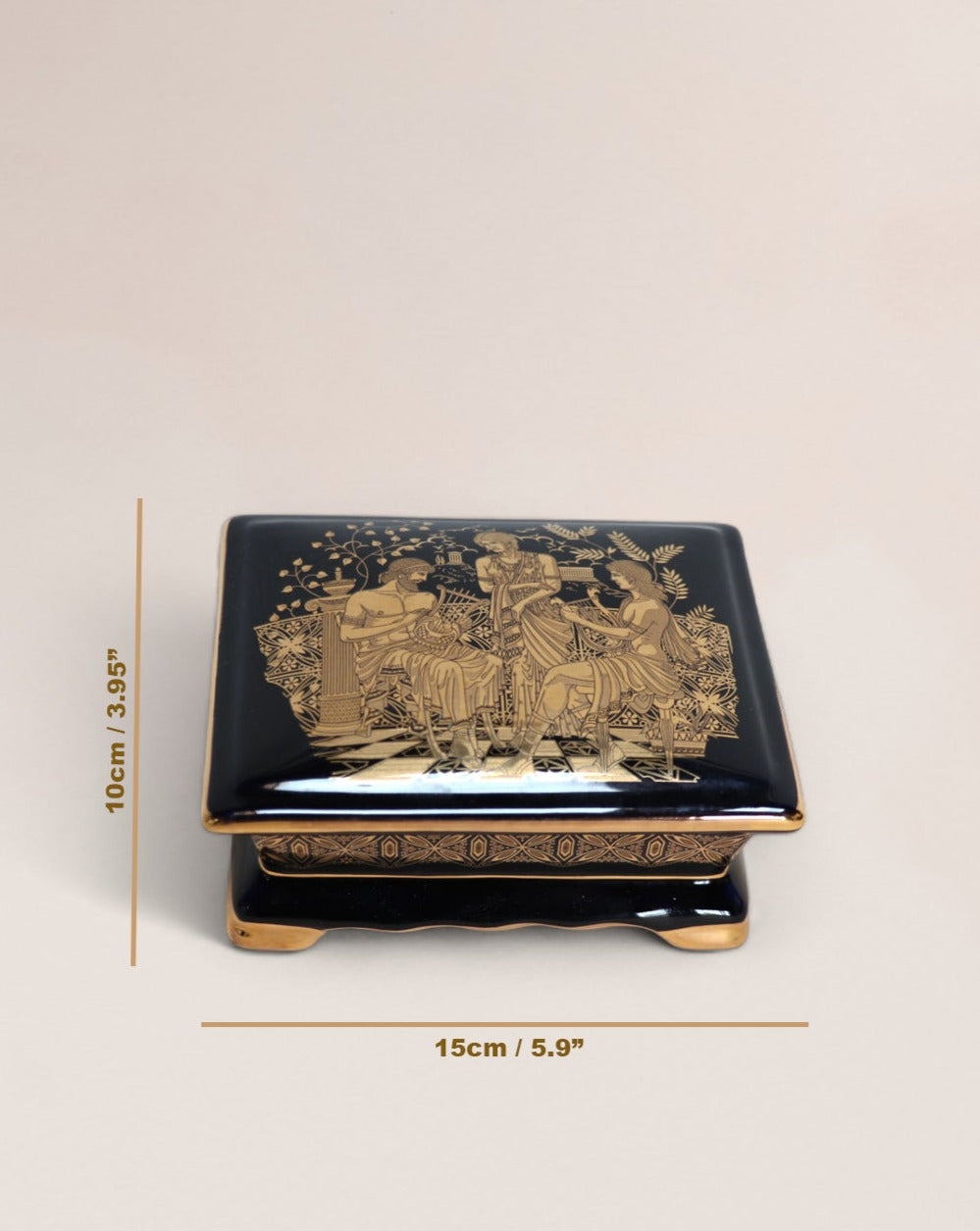 Greek Ceramic Jewelry Box with 24k Gold Decorations