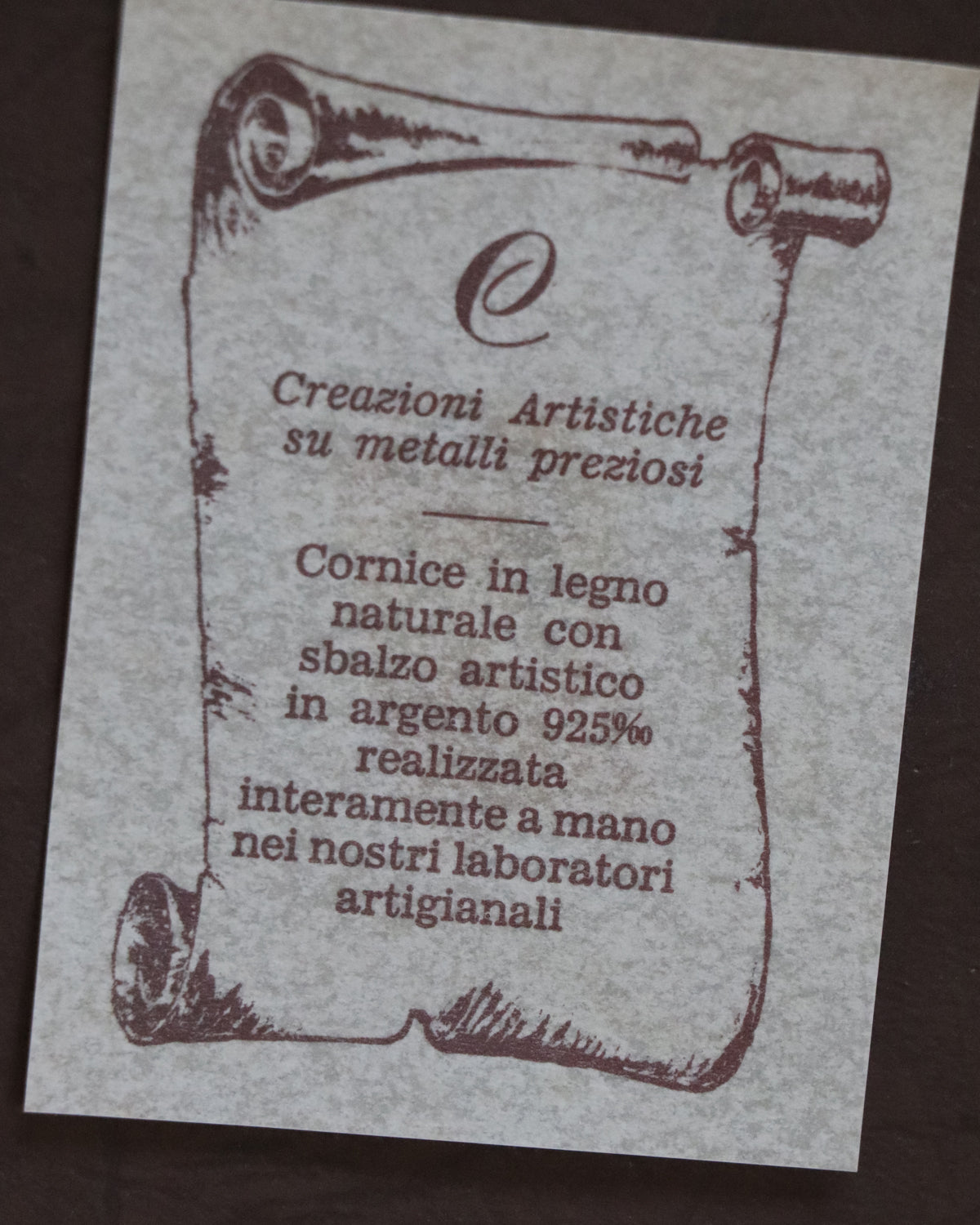 Vintage Creazioni Artistiche Su Metalli 925 Silver Miniature Engraved Framed Art