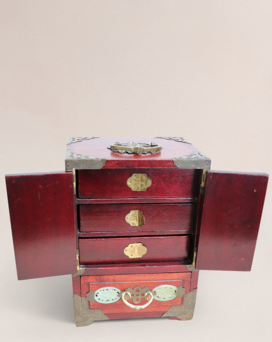 Vintage Mid 20th Century Chinese Rosewood and Jade Jewelry Box