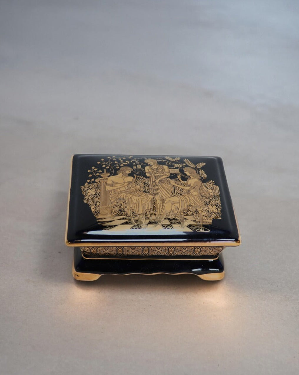 Greek Ceramic Jewelry Box with 24k Gold Decorations