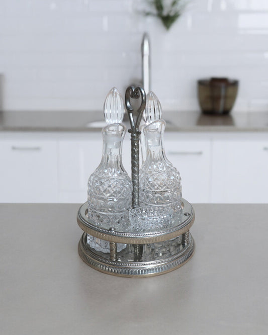 Victorian Era Style, Italian Crystal Glass Cruet Set, Early 20th Century