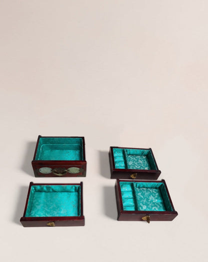 Vintage Mid 20th Century Chinese Rosewood and Jade Jewelry Box