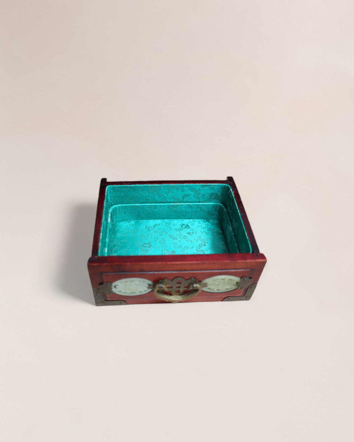 Vintage Mid 20th Century Chinese Rosewood and Jade Jewelry Box
