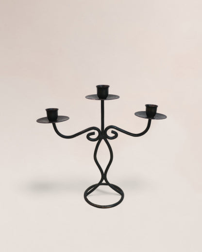 Vintage 1970s Cast Iron Candelabra with 3 Stands