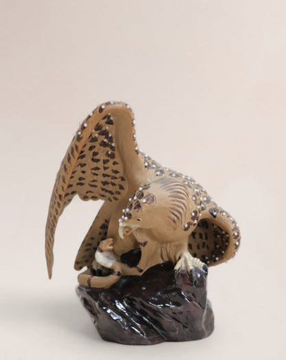 Vintage 60s/70s Chinese Pottery Eagle Hawk Fighting Snake