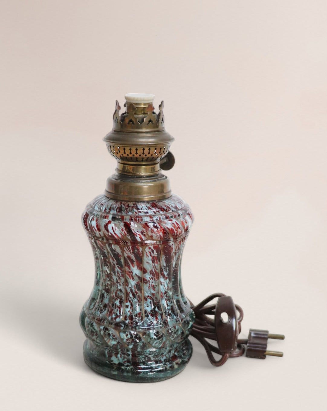 1920s Antique Clichy Glass Oil Lamp with Electric Modification