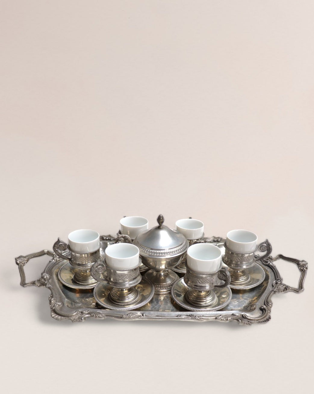 Exquisite Pewter and Porcelain Service Set