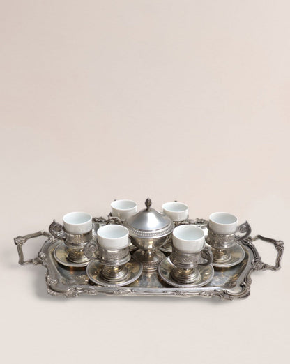 Exquisite Pewter and Porcelain Service Set