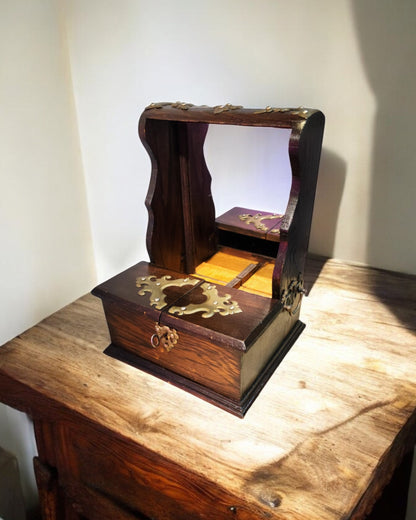 Late 1800s Wood Cased Victorian Tantalus with Mirror