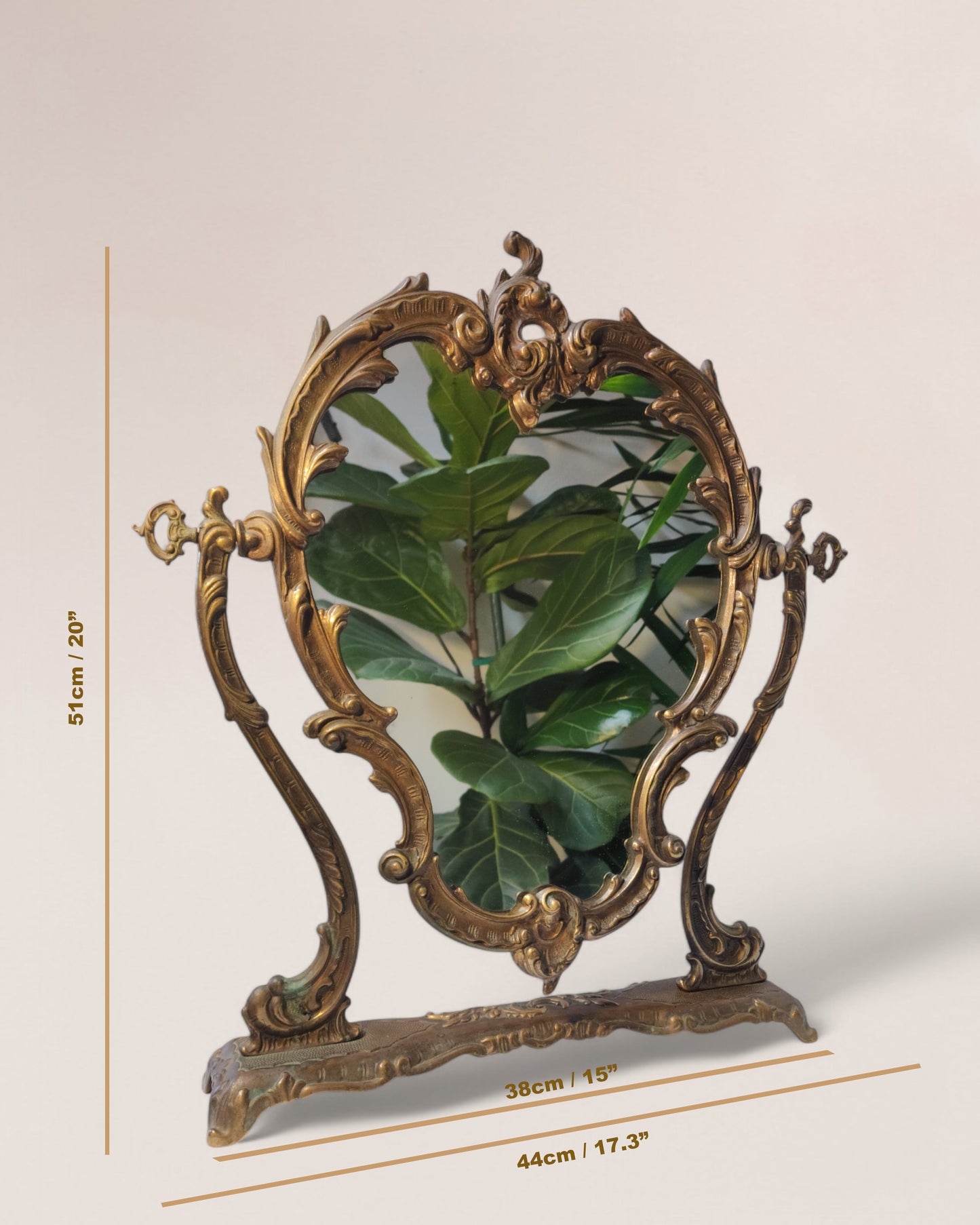 Early 1900s Antique Bronze Swinging Vanity Mirror - Rococo Style