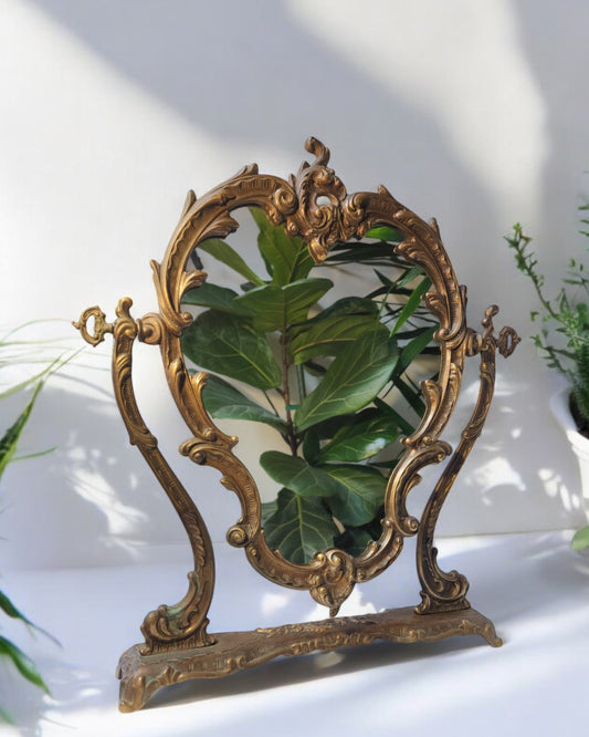 Early 1900s Antique Bronze Swinging Vanity Mirror - Rococo Style