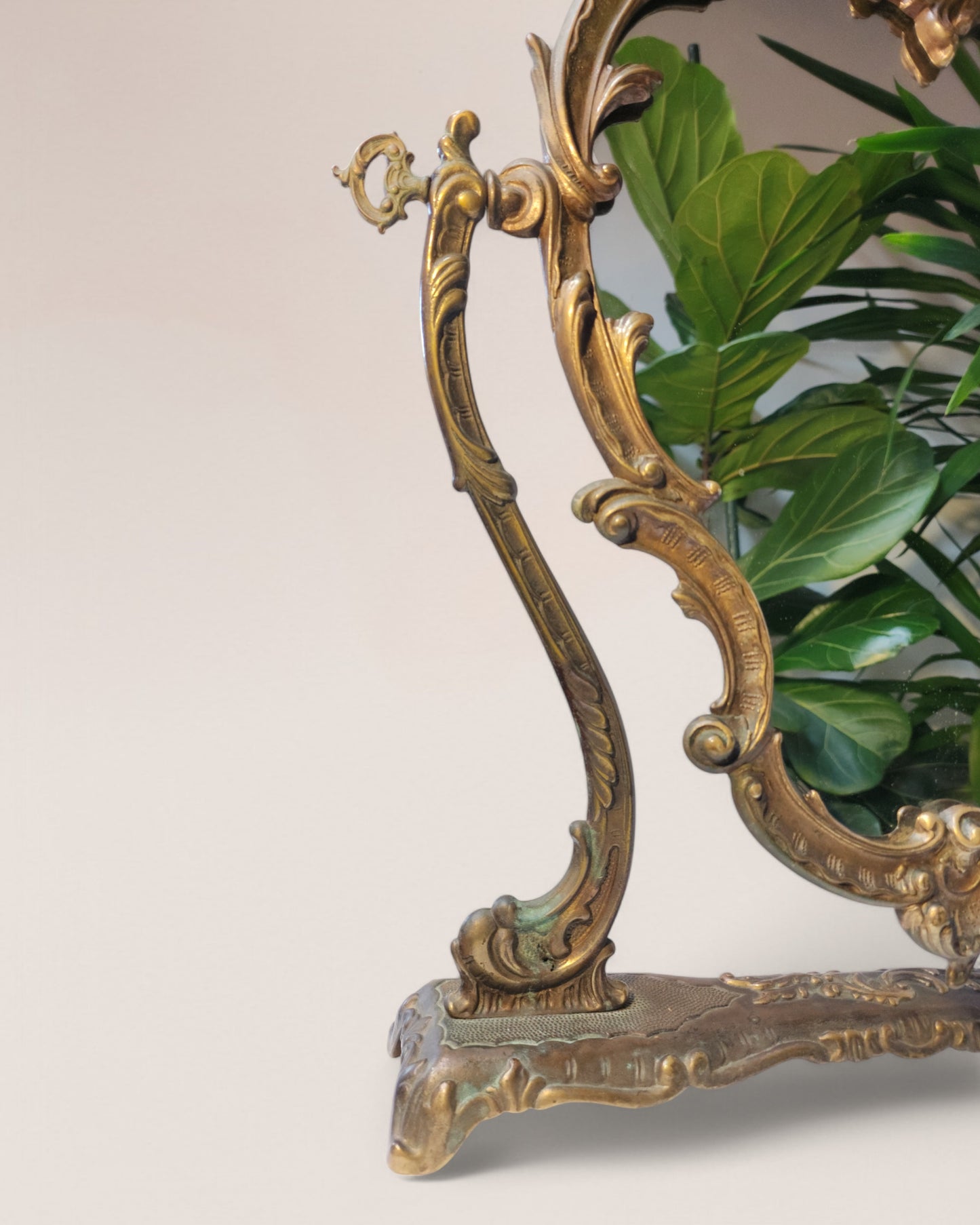 Early 1900s Antique Bronze Swinging Vanity Mirror - Rococo Style
