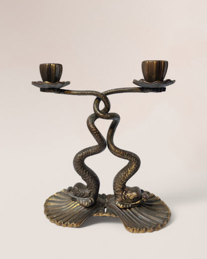 Antique 1930s Bronze Neoclassical Sea Serpent Candleholder