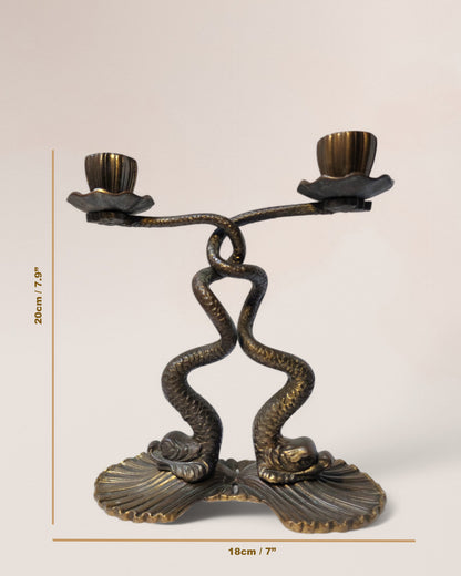 Antique 1930s Bronze Neoclassical Sea Serpent Candleholder