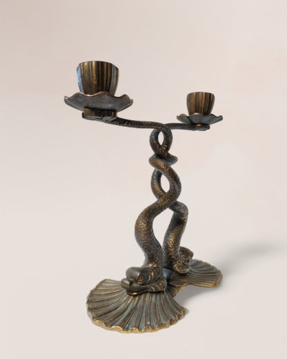 Antique 1930s Bronze Neoclassical Sea Serpent Candleholder