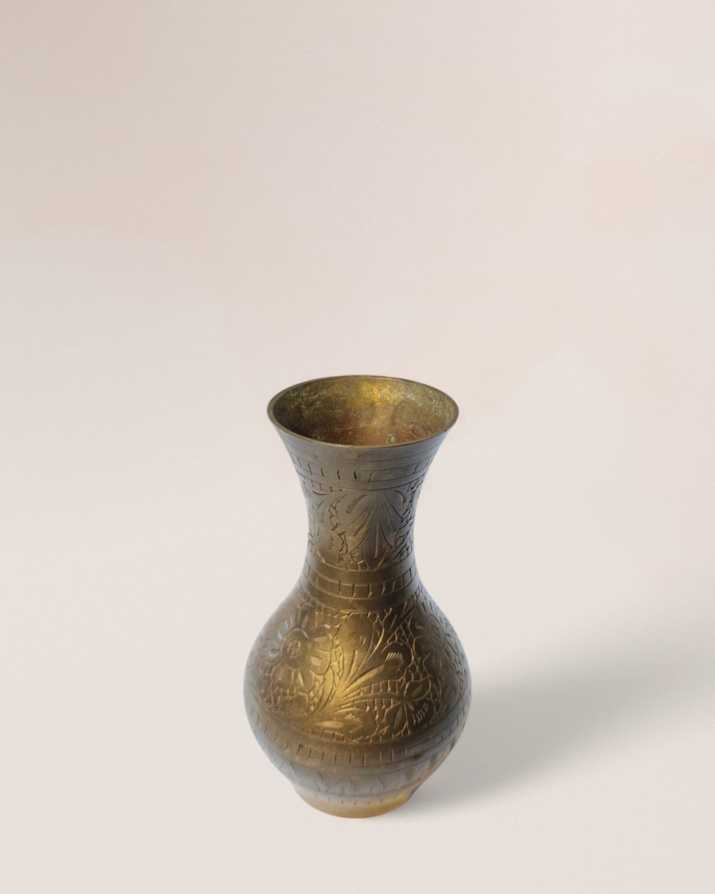 Vintage Mid-20th Century Indian Handmade Brass Aftaba & Etched Vase