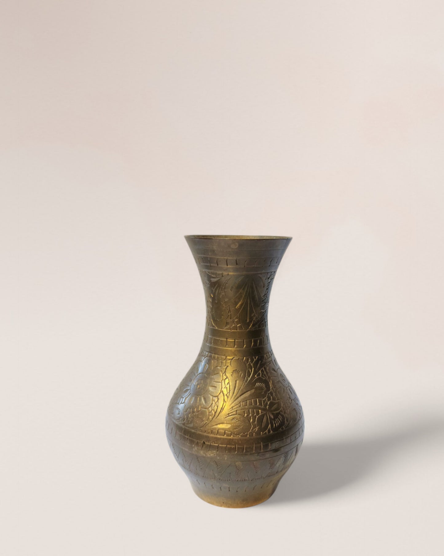 Vintage Mid-20th Century Indian Handmade Brass Aftaba & Etched Vase