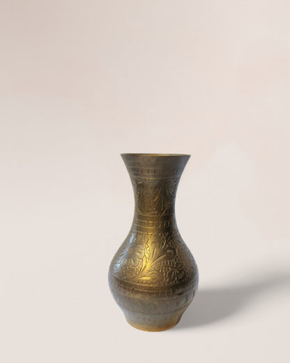 Vintage Mid-20th Century Indian Handmade Brass Aftaba & Etched Vase