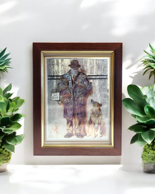 Vintage Dufex Gold Foil Framed Art – “Old Man with Dogs” by F.J. Warren, Hitchin Herts