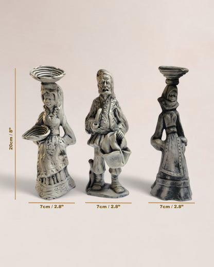 Set of 3 Vintage 1950s Romanian Chalkware Villagers Figurines