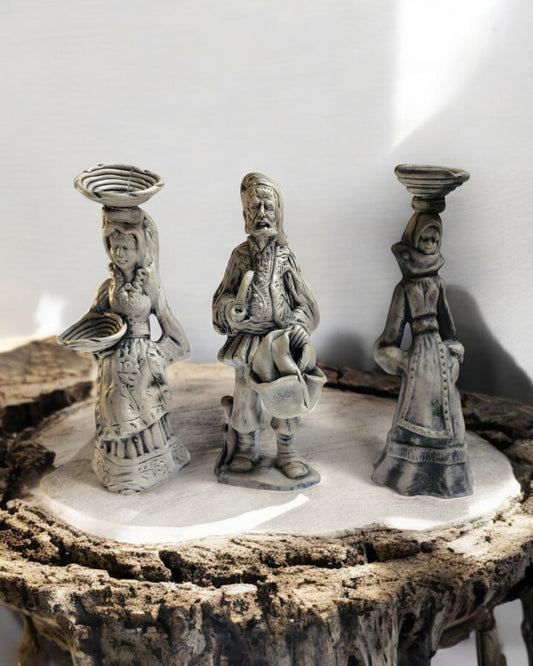 Set of 3 Vintage 1950s Romanian Chalkware Villagers Figurines