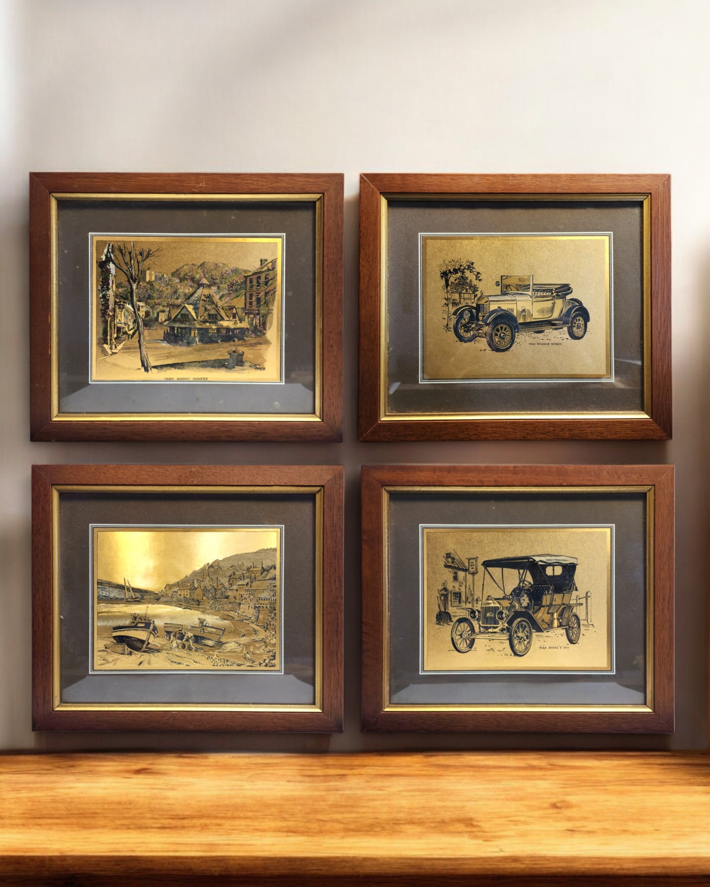 Set of 4 Vintage Dufex Gold Foil Framed Art Prints