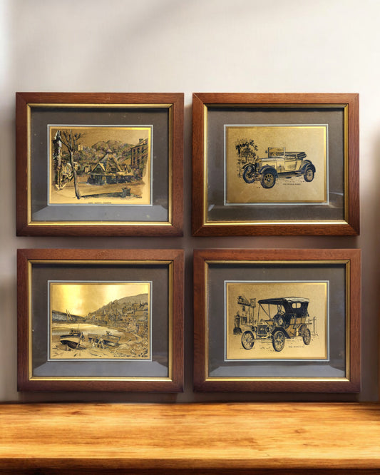 Set of 4 Vintage Dufex Gold Foil Framed Art Prints