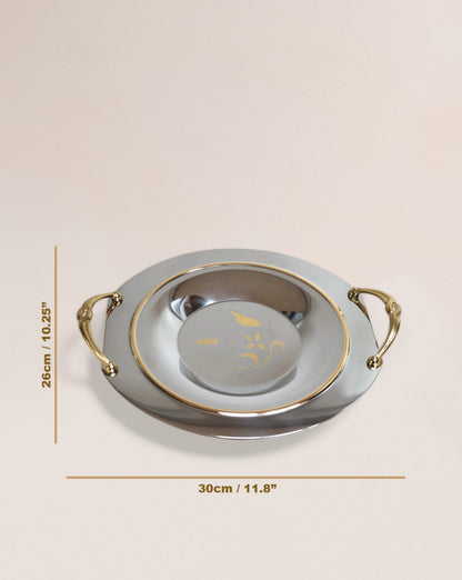 Vintage Chantall 18/10 Stainless Steel Handled Tray with 24k Gold Floral Etching