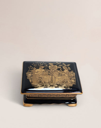 Greek Ceramic Jewelry Box with 24k Gold Decorations