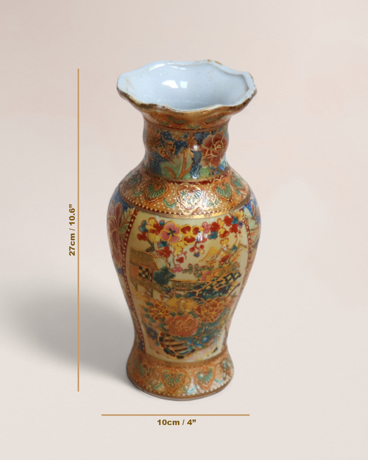 Modern Vintage Chinese Japanese Satsuma Style Porcelain Vase
