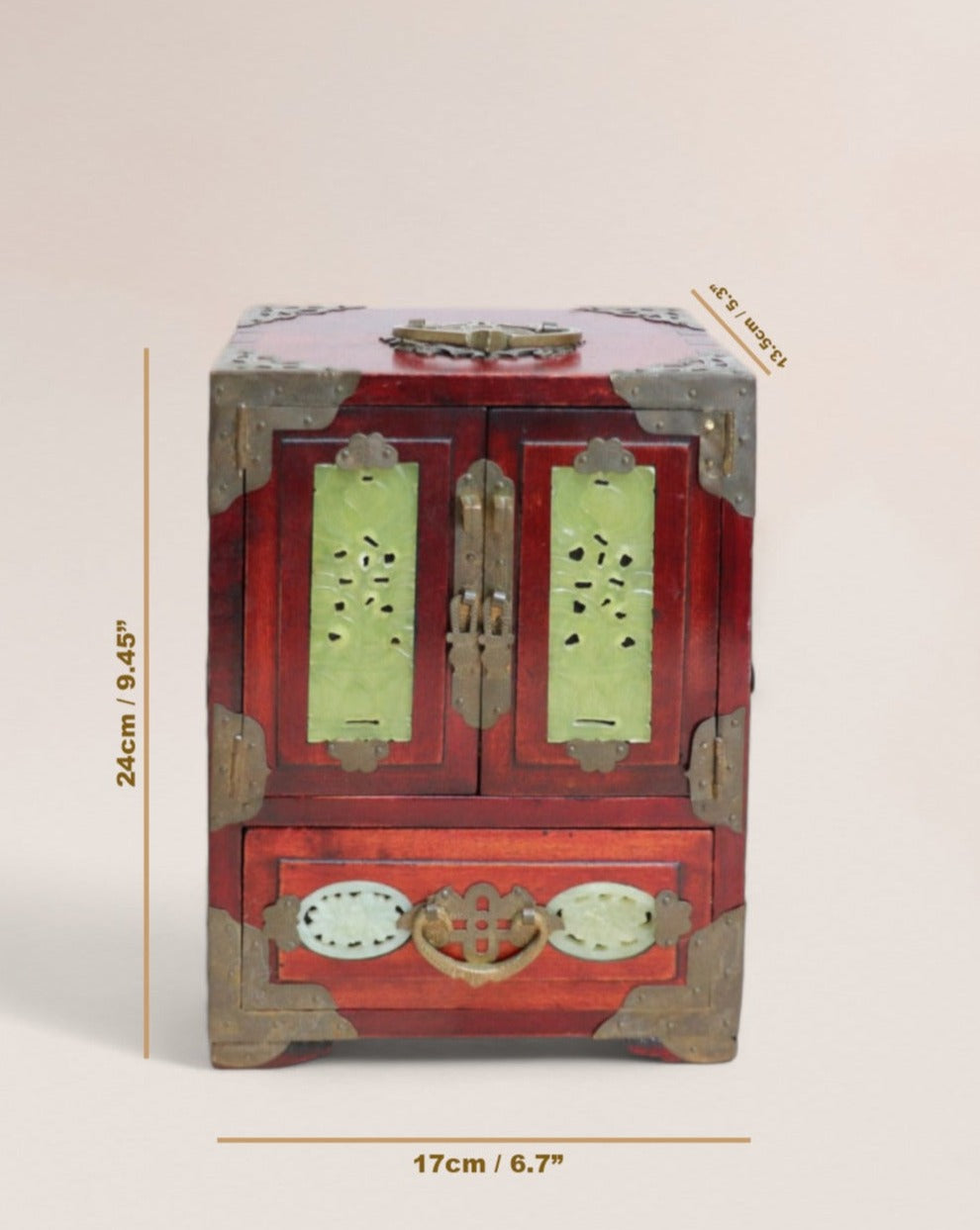Vintage Mid 20th Century Chinese Rosewood and Jade Jewelry Box