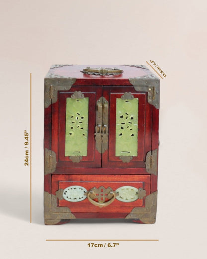 Vintage Mid 20th Century Chinese Rosewood and Jade Jewelry Box