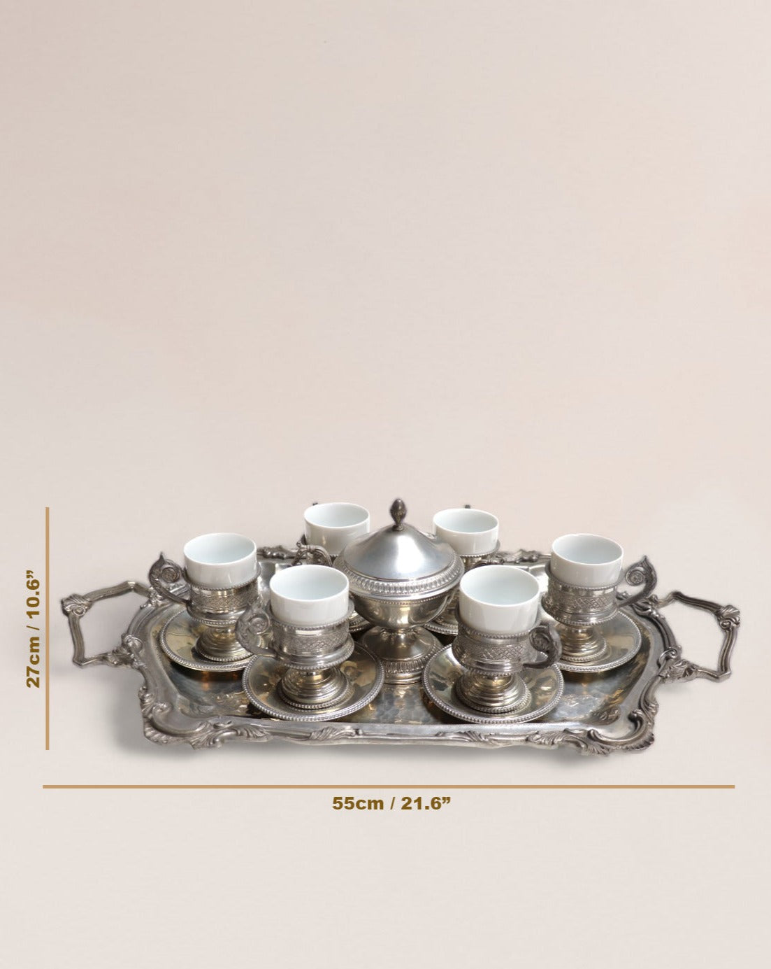 Exquisite Pewter and Porcelain Service Set