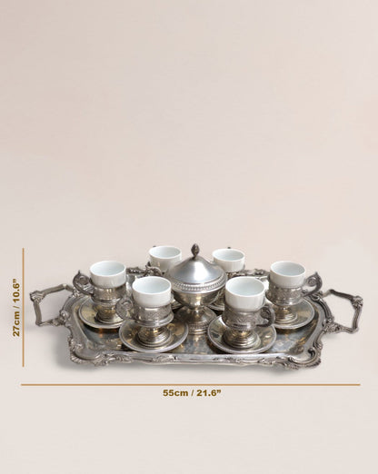 Exquisite Pewter and Porcelain Service Set