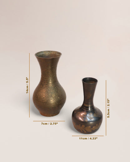 Pair of Vintage Indian Engraved Brass Leaf Mini Vases
