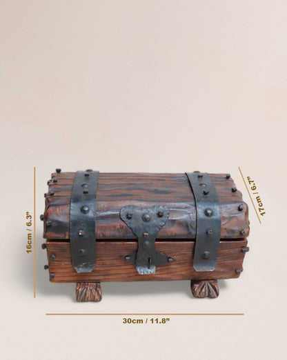 Spanish Wood Treasure Chest Mid 20th Century - Vintage Medieval Style