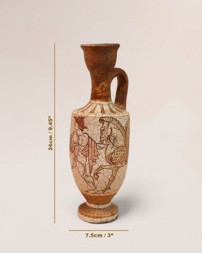 Greek Lekythos Vase Pottery Mid 20th Century, Museum Ancient Greek Replicas