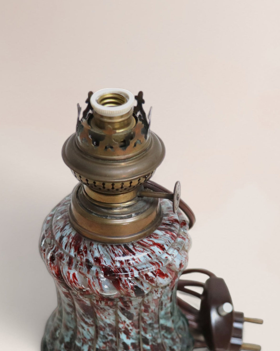 1920s Antique Clichy Glass Oil Lamp with Electric Modification