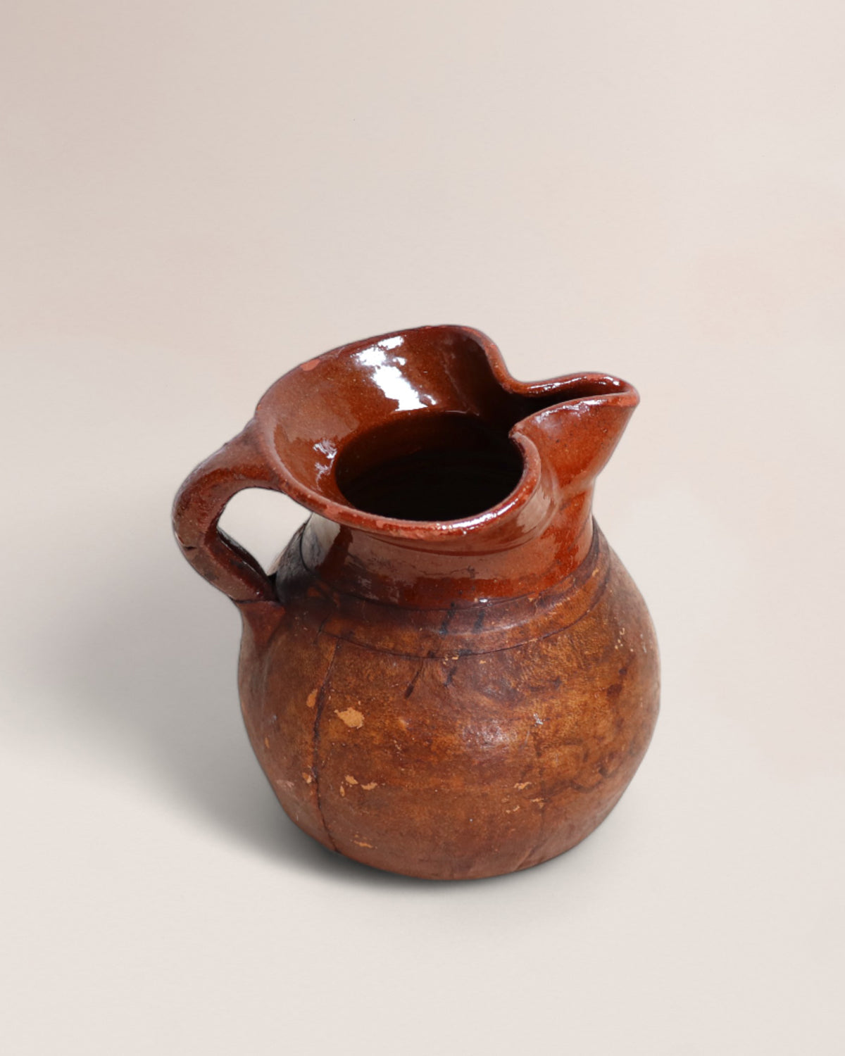 Vintage Mid 20th Century Studio Pottery Pitcher Jug with Leather Wrapping