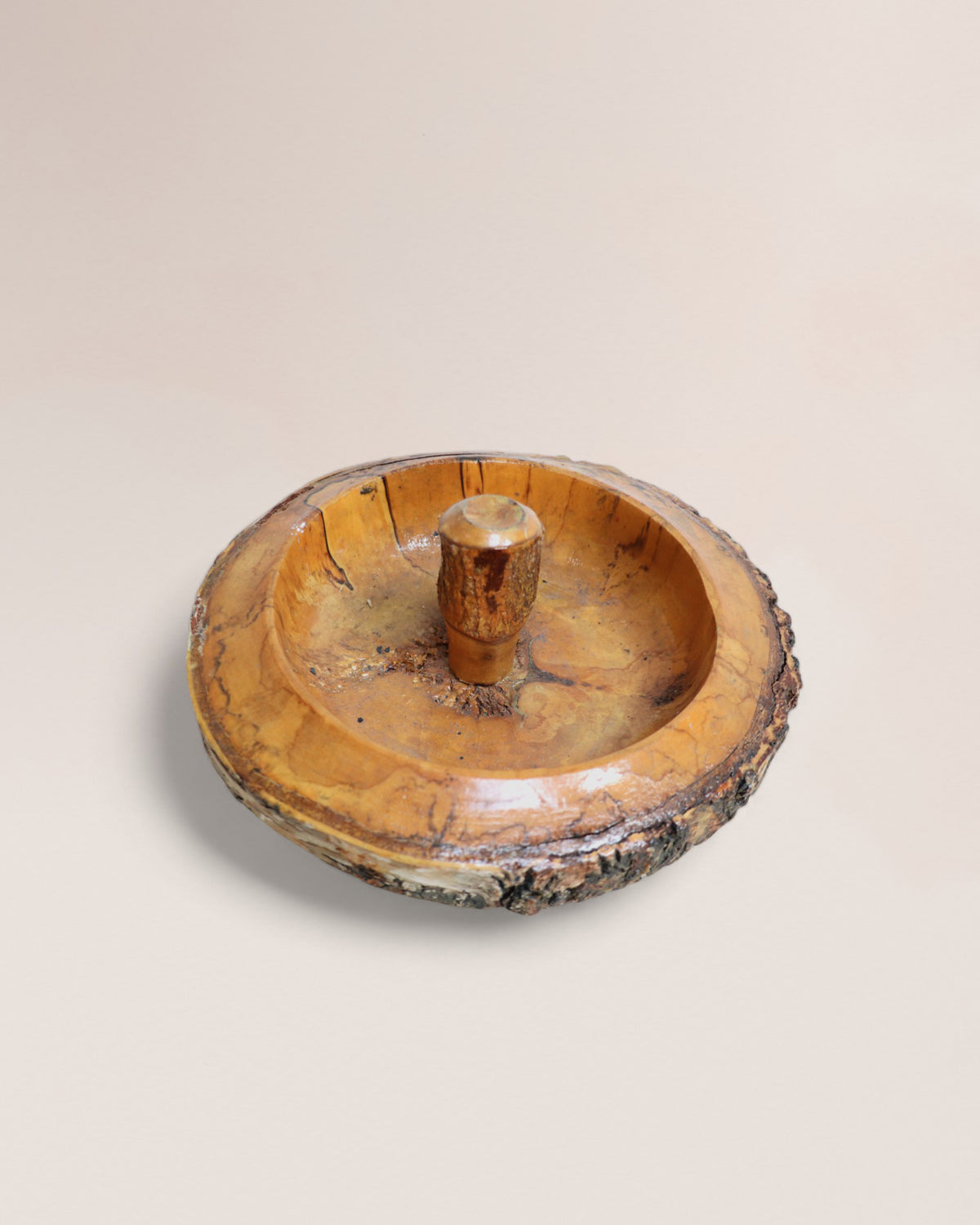 Vintage Bark Wood Nut Cracking Bowl