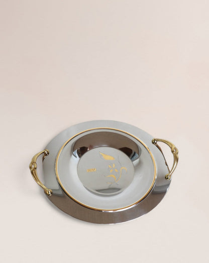 Vintage Chantall 18/10 Stainless Steel Handled Tray with 24k Gold Floral Etching