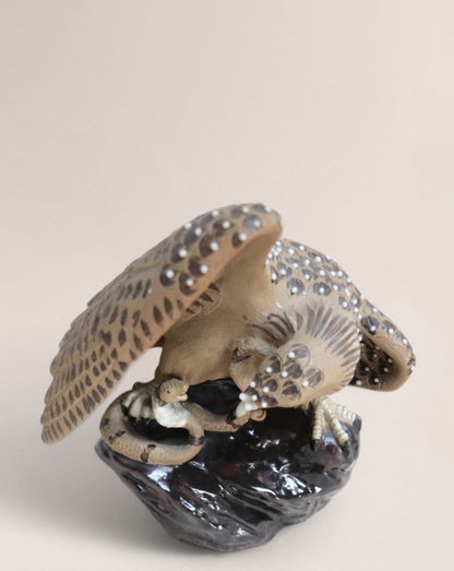 Vintage 60s/70s Chinese Pottery Eagle Hawk Fighting Snake