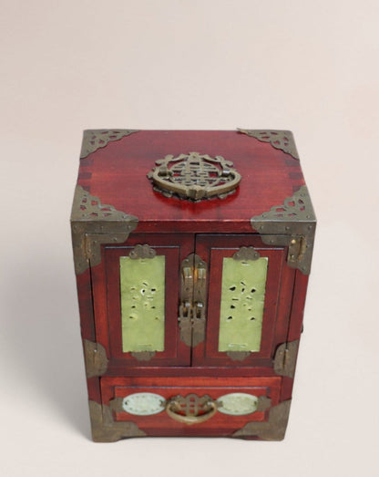Vintage Mid 20th Century Chinese Rosewood and Jade Jewelry Box