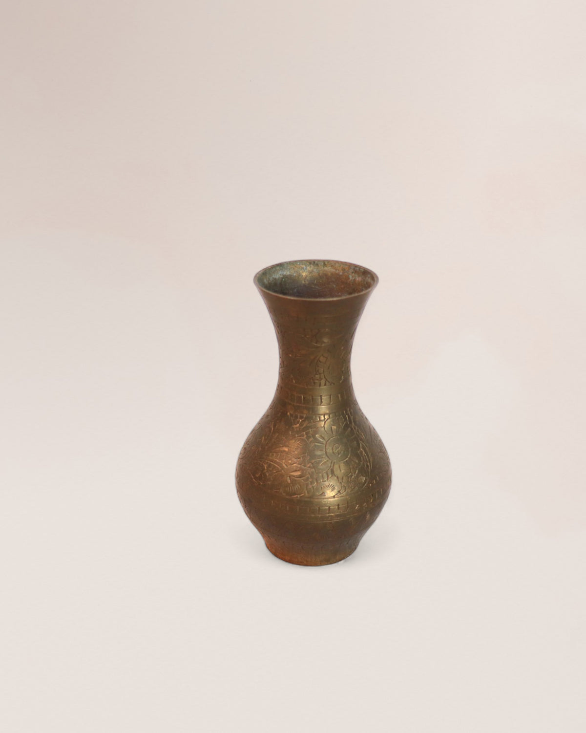 Pair of Vintage Indian Engraved Brass Leaf Mini Vases