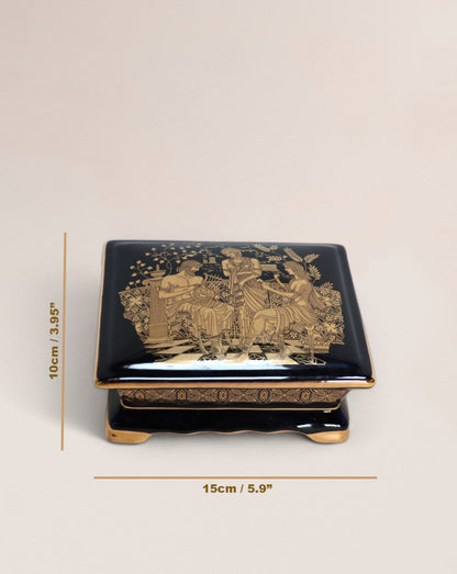 Greek Ceramic Jewelry Box with 24k Gold Decorations