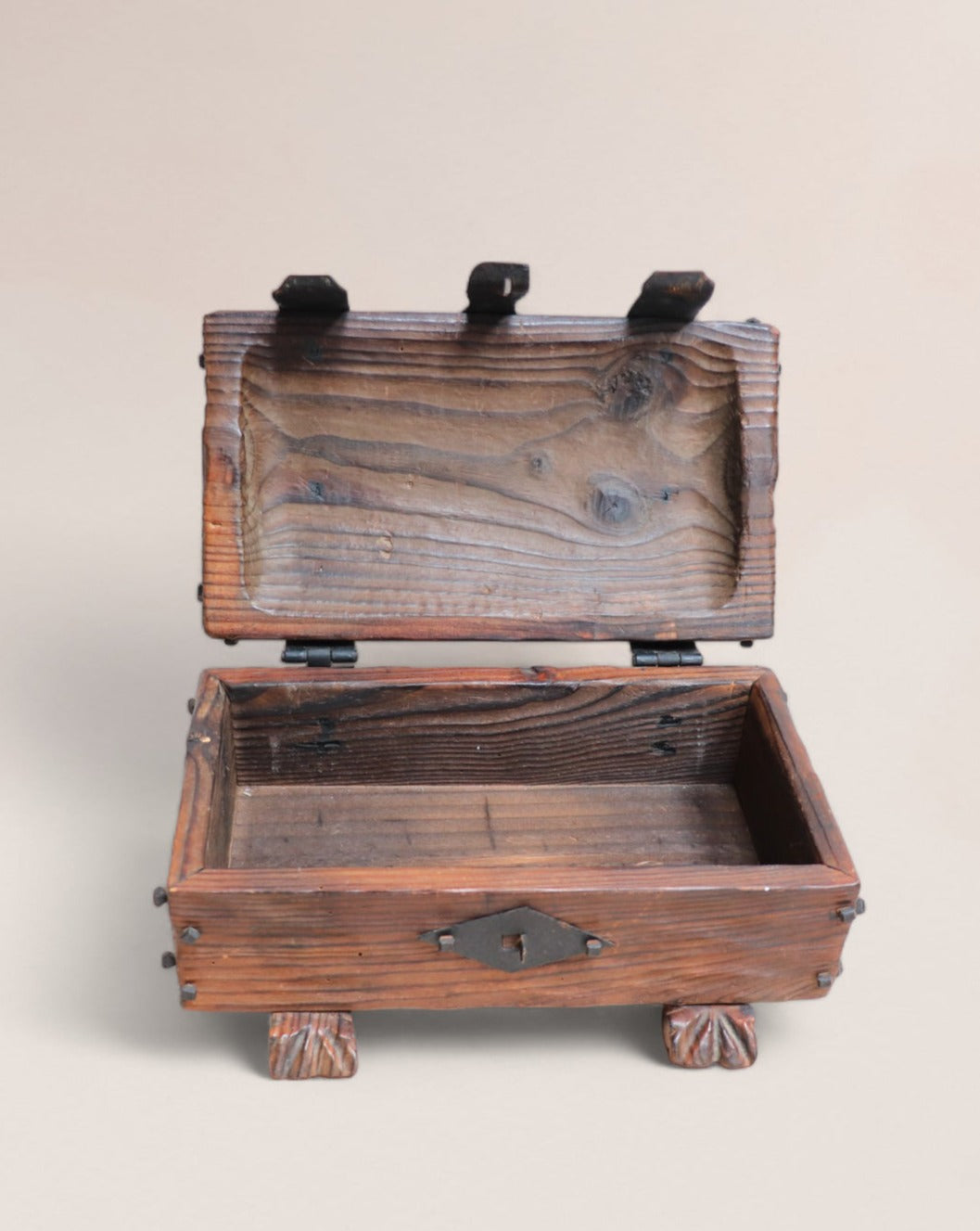 Spanish Wood Treasure Chest Mid 20th Century - Vintage Medieval Style